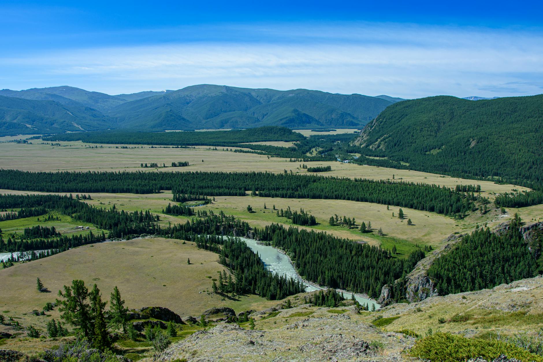 Panorama doliny między Lanckoroną a Skawą z leśnym wzgórzem
